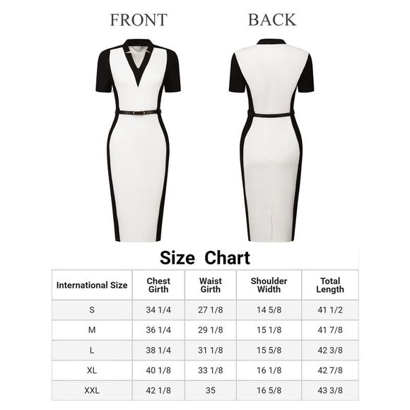 Sheath Dress Contrast Color Workwear Pencil Dresses White - Picture 5 of 6